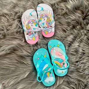 The Children’s Place Pastel Narwhal Unicorn Flip-Flop 2-Pairs Size 8-9